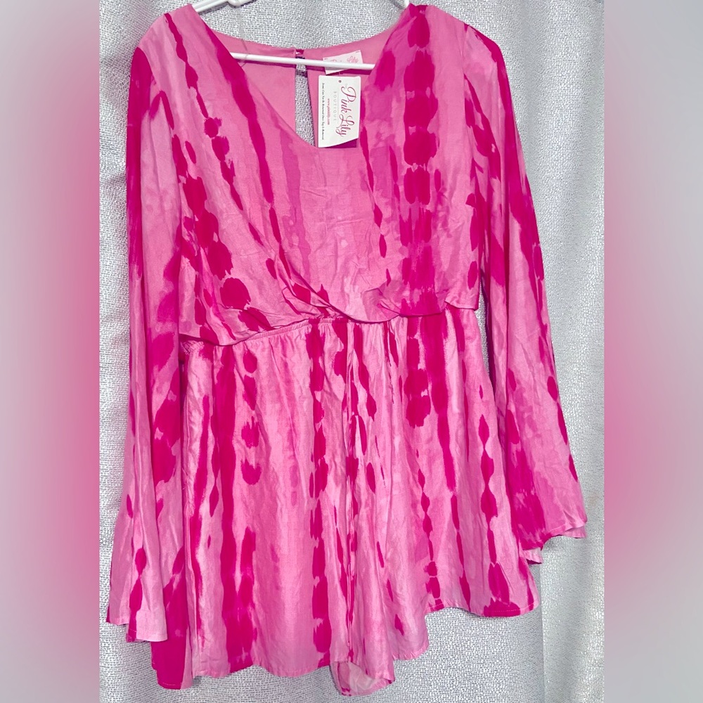 NEW Pink Lily Boutique -Pink Lightweight Romper Featuring 2 shades -Size Medium